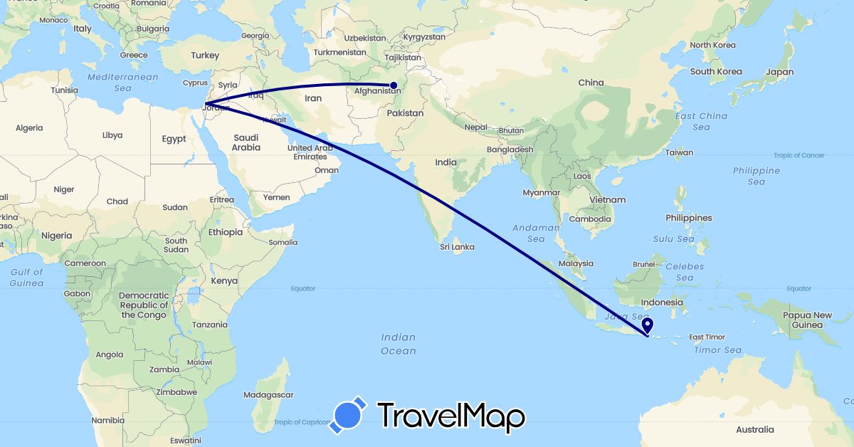 TravelMap itinerary: driving in Afghanistan, Indonesia, Israel (Asia)